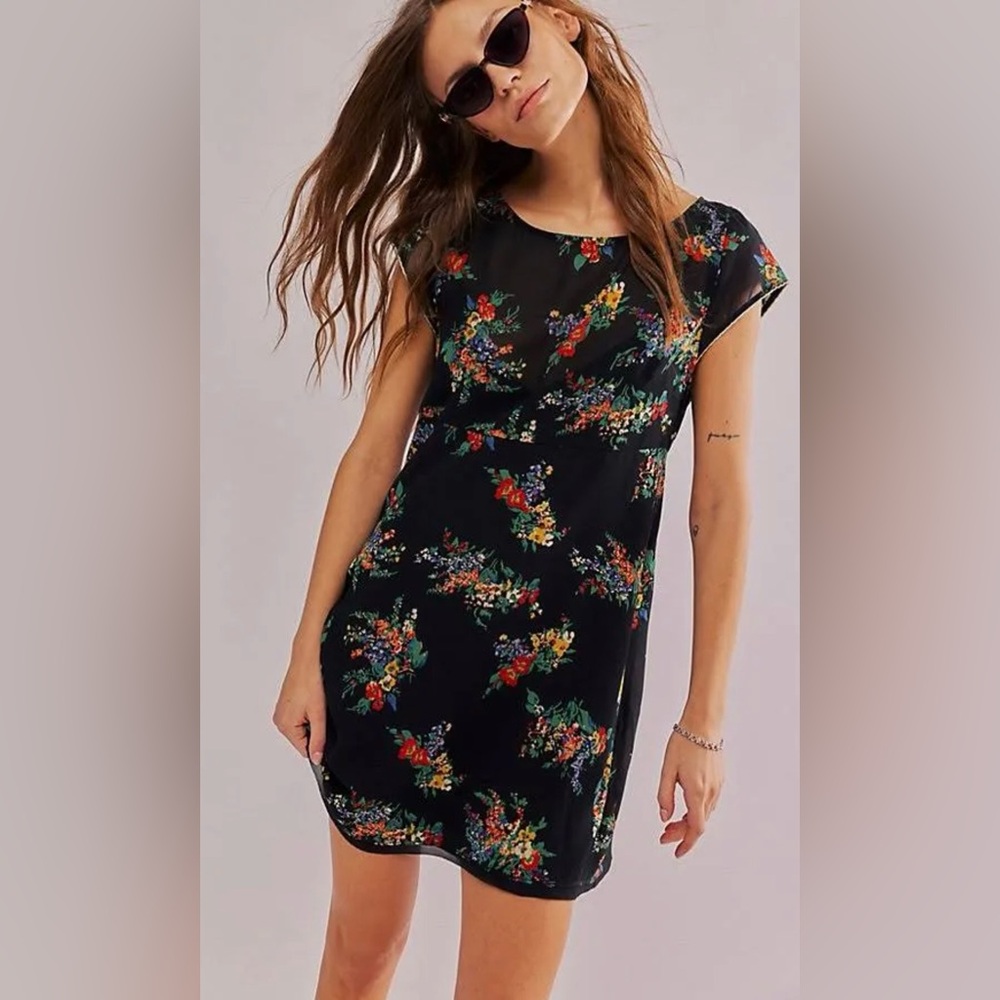 Free People Mazzy Black Floral Mini Dress Small
